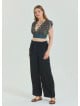 Black Women's Plus Size Trousers with Elastic Waist Belt Detail 4620